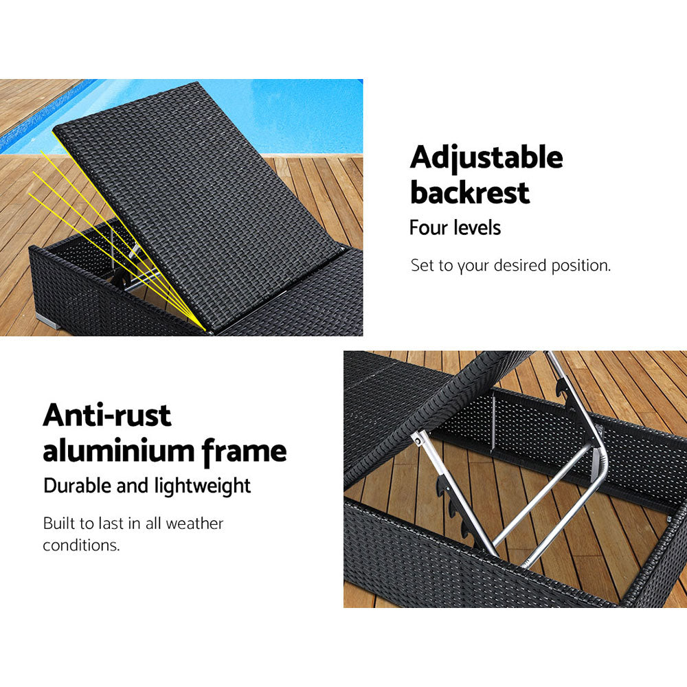 2Pc Adjustable Rattan Garden Day Bed