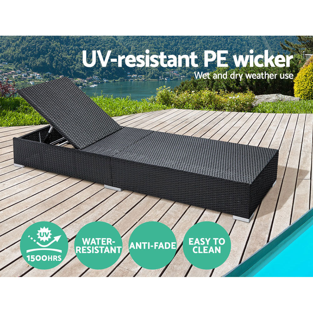 2Pc Adjustable Rattan Garden Day Bed