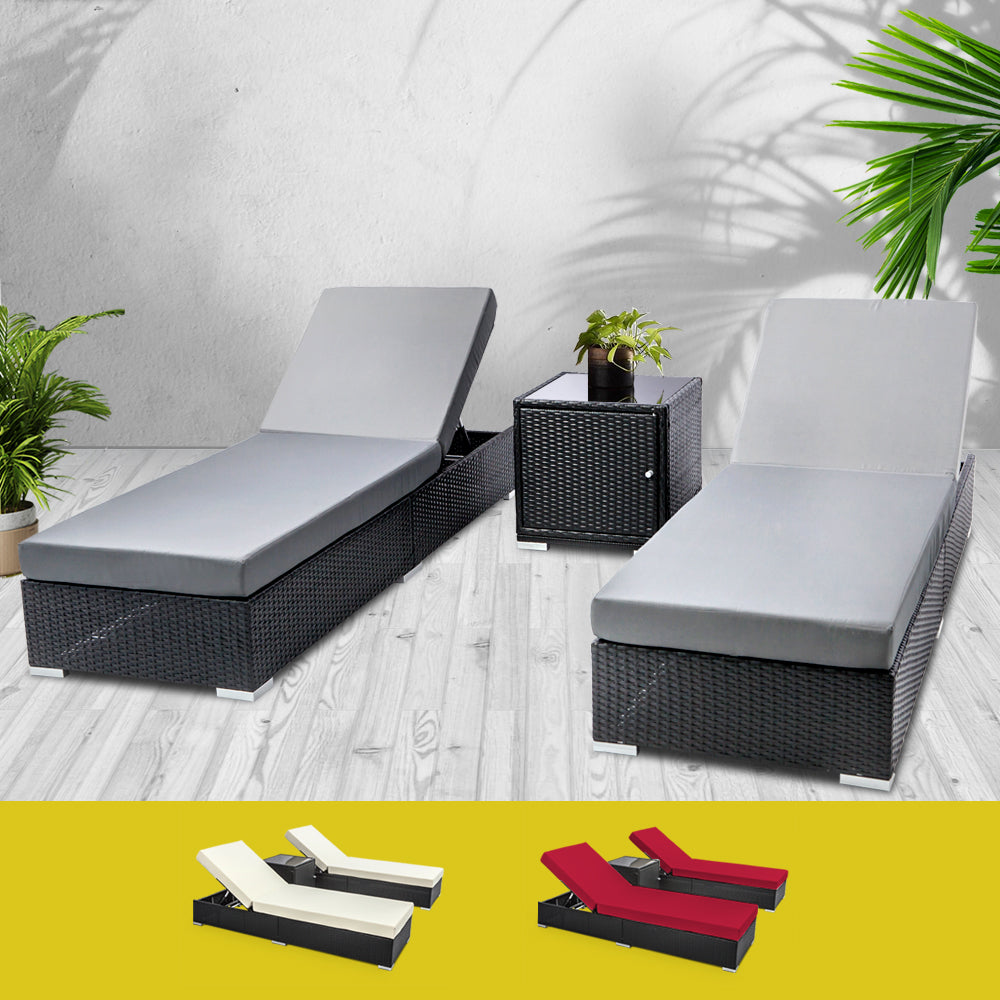 3Pc Rattan Garden Day Bed