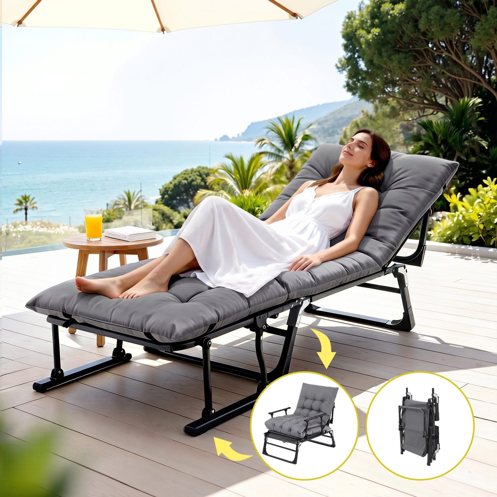 Folding Sun Lounger Recliner 60x85x89cm