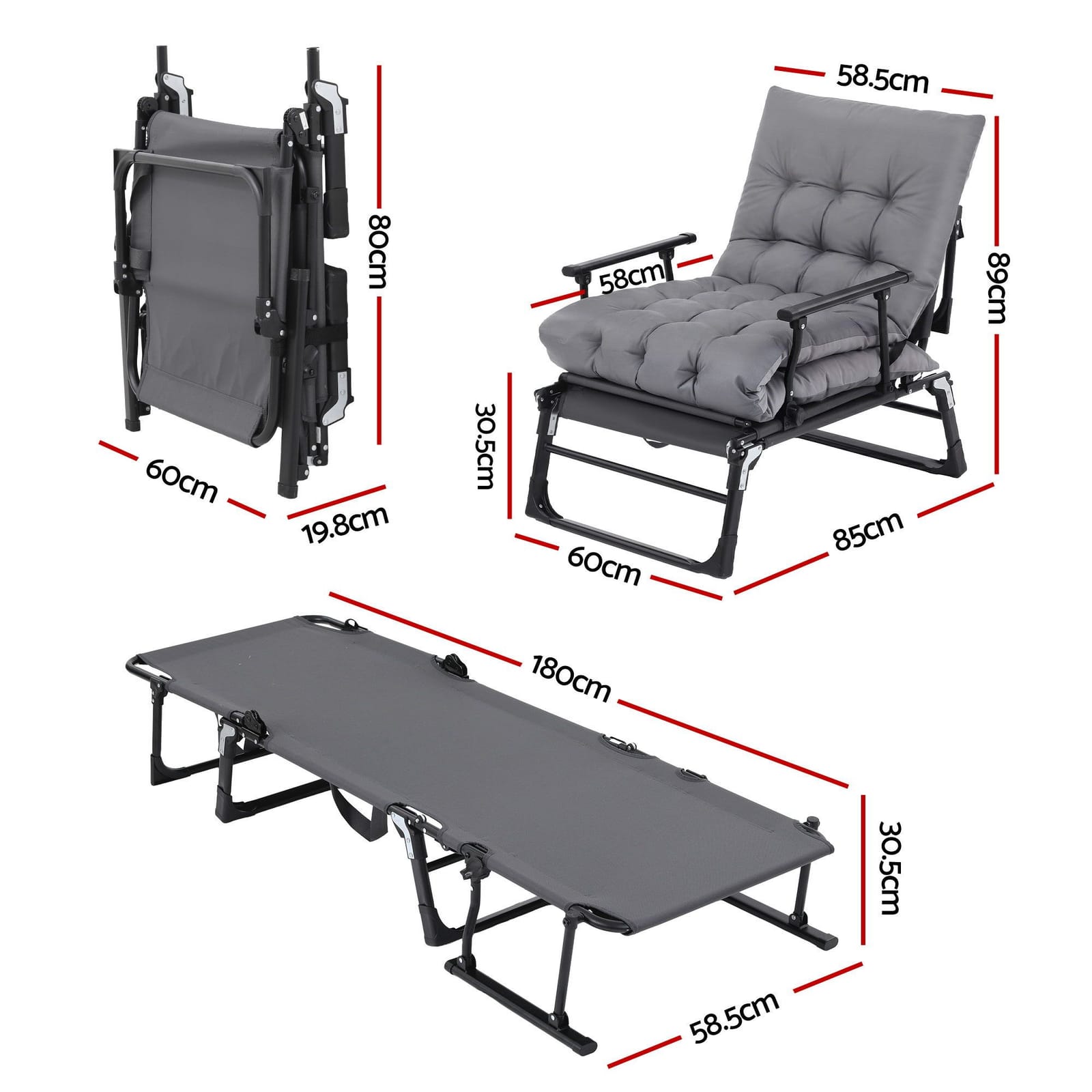 Folding Sun Lounger Recliner 60x85x89cm