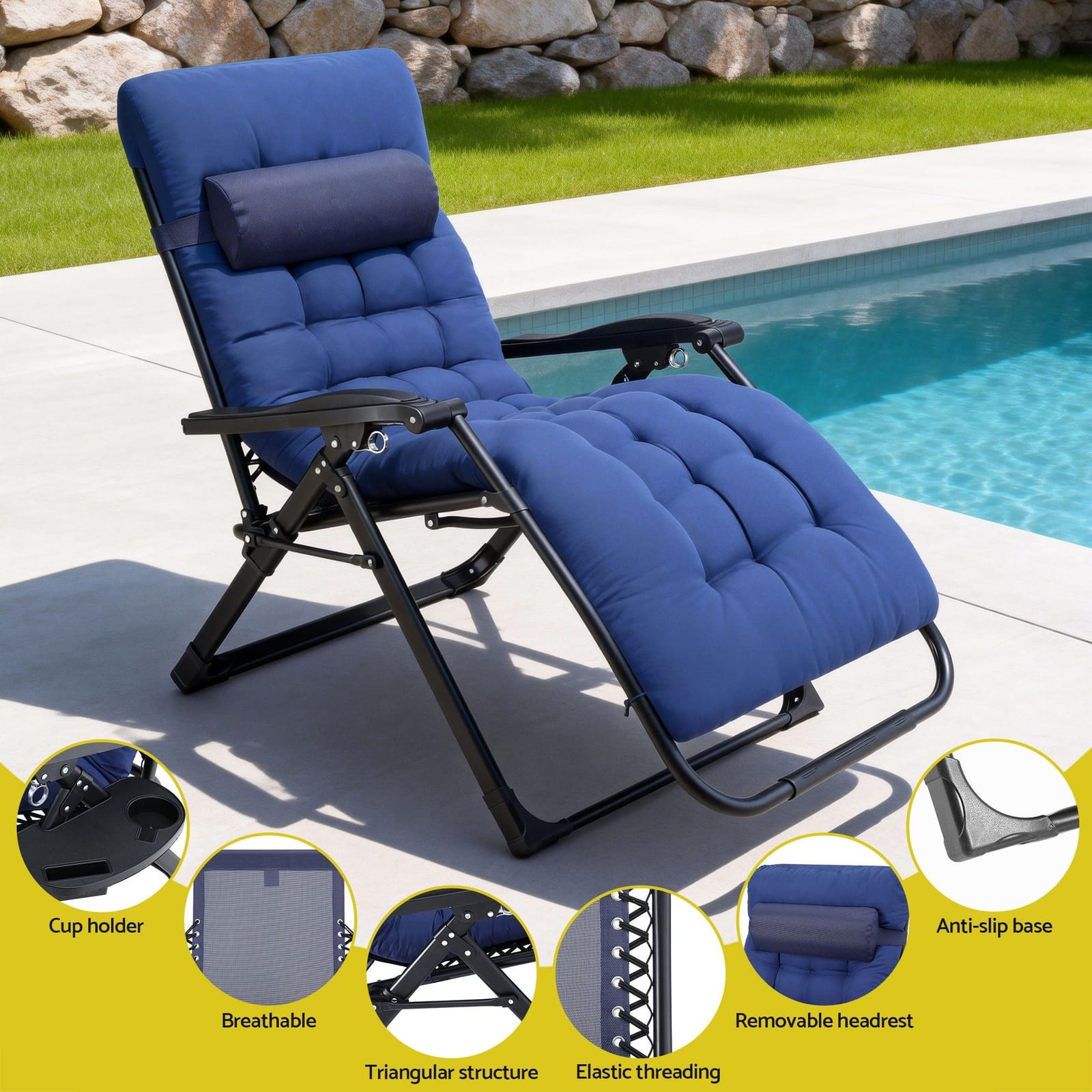 Folding Sun Lounge Chair Blue 69x15x93cm