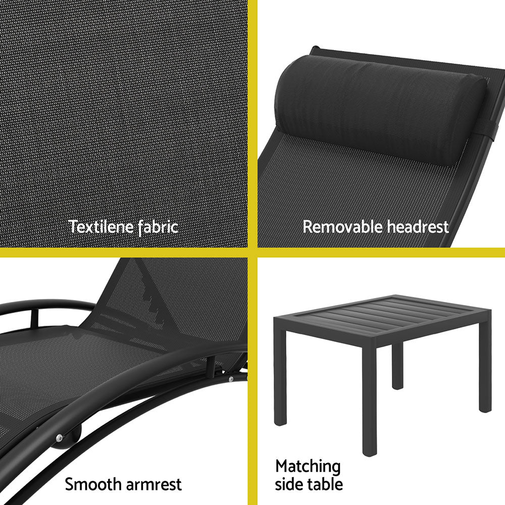 Steel Table and Chairs Patio Furniture Garden Lounger Outdoor Set, Steel finish