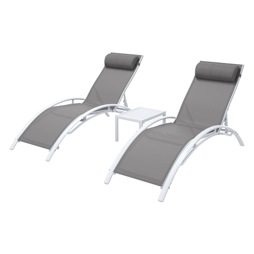 Steel finish - 3PC Sun Lounge Outdoor Lounger Table Chairs Steel Patio Furniture Garden
