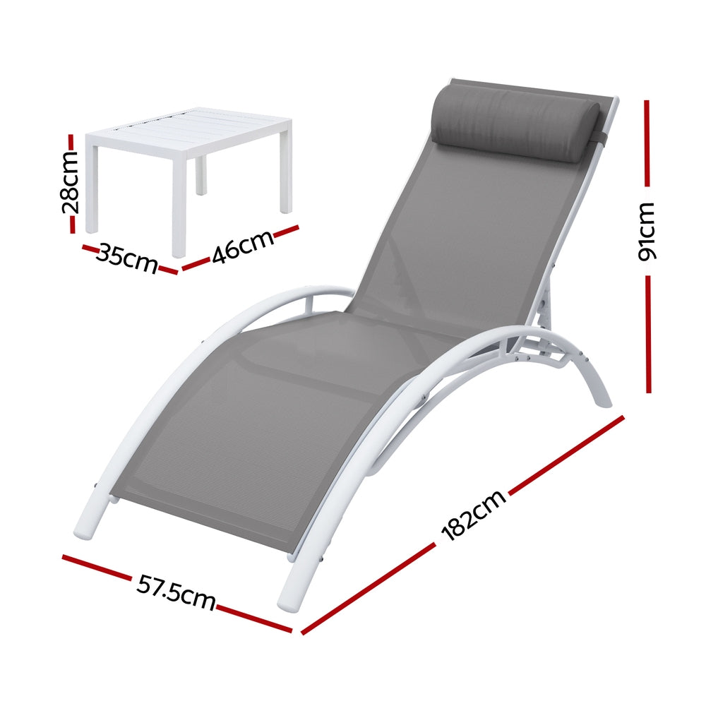 Outdoor Sofas & Lounge Sets - 3PC Sun Lounge Outdoor Lounger Table Chairs Steel Patio Furniture Garden
