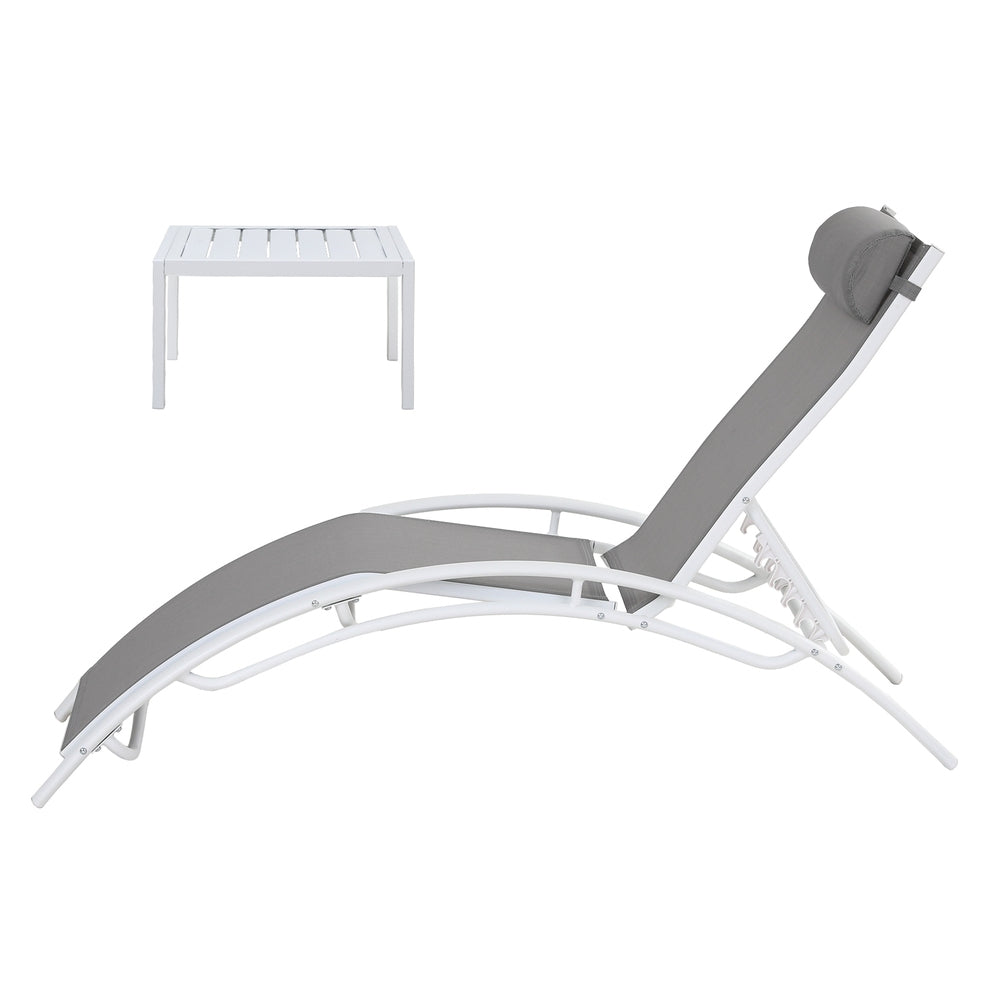3PC Sun Lounge Outdoor Lounger Table Chairs Steel Patio Furniture Garden | Outdoor Sofas & Lounge Sets