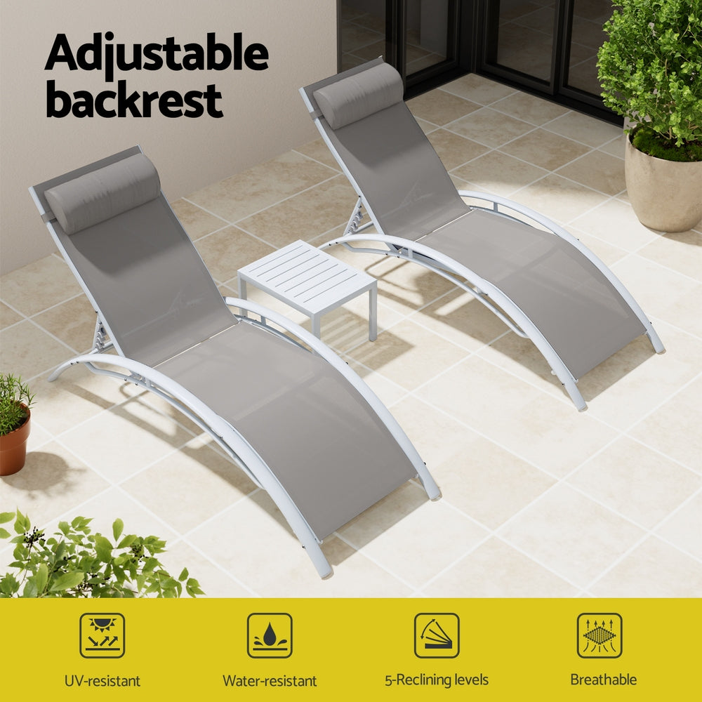 3PC Sun Lounge Outdoor Lounger Table Chairs Steel Patio Furniture Garden | Steel finish