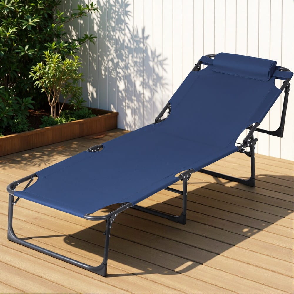 Folding Lounge Chair Blue 190x63x32cm