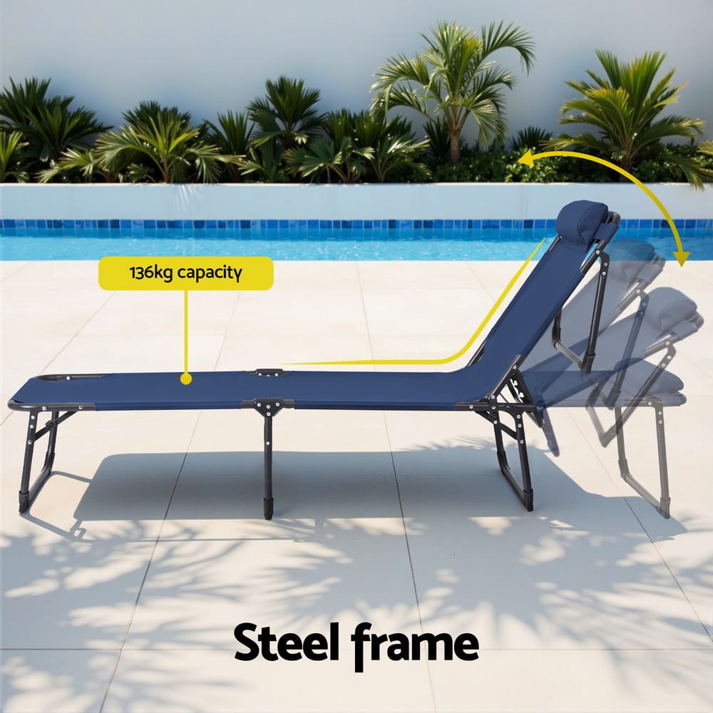 Folding Lounge Chair Blue 190x63x32cm