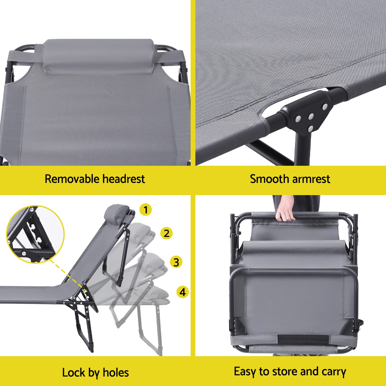 Folding Lounge Chair Grey 190x63x32cm