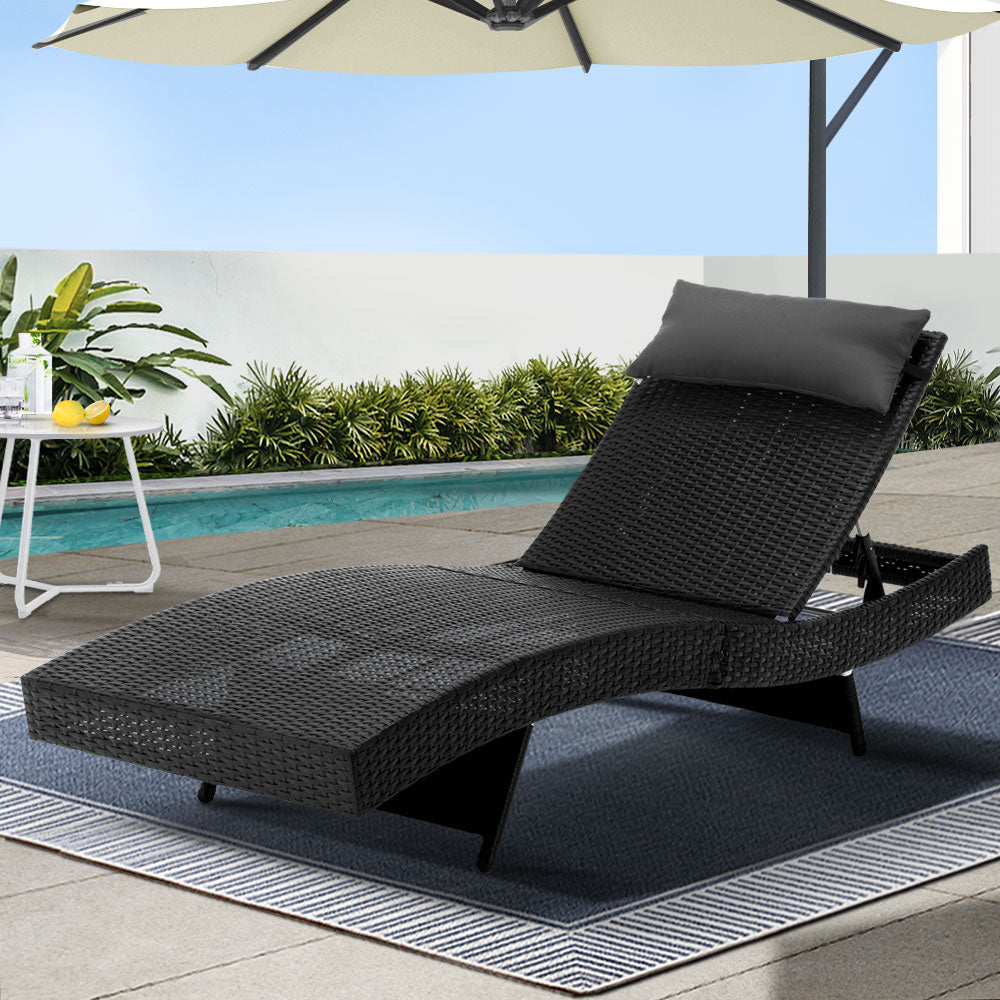 Outdoor Wicker Sun Lounger Adjustable Recliner Chair Patio Garden Black