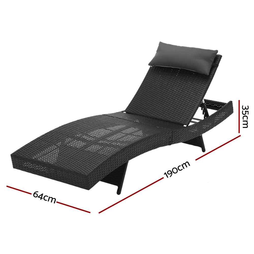Outdoor Wicker Sun Lounger Adjustable Recliner Chair Patio Garden Black