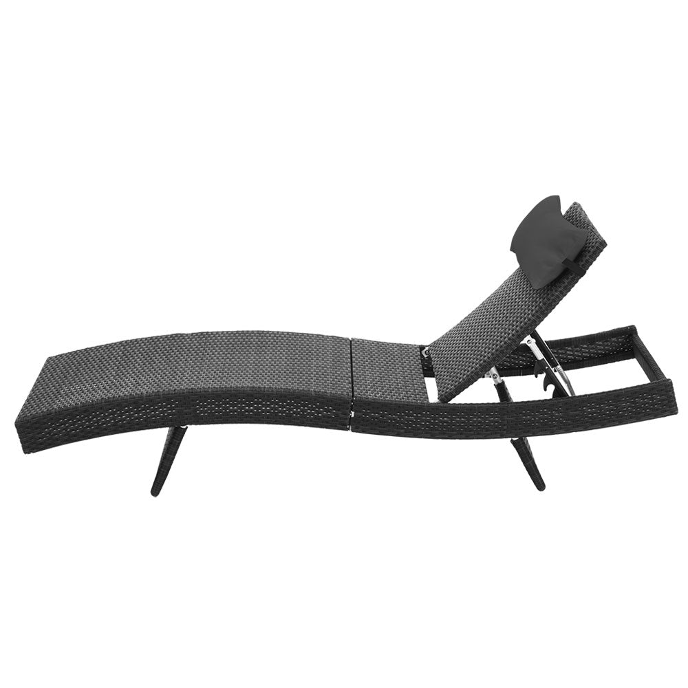 Outdoor Wicker Sun Lounger Adjustable Recliner Chair Patio Garden Black
