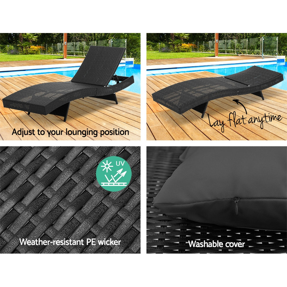 Outdoor Wicker Sun Lounger Adjustable Recliner Chair Patio Garden Black