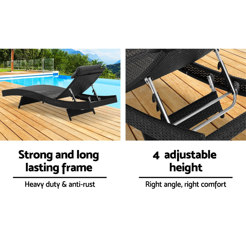 Outdoor Wicker Sun Lounger Adjustable Recliner Chair Patio Garden Black