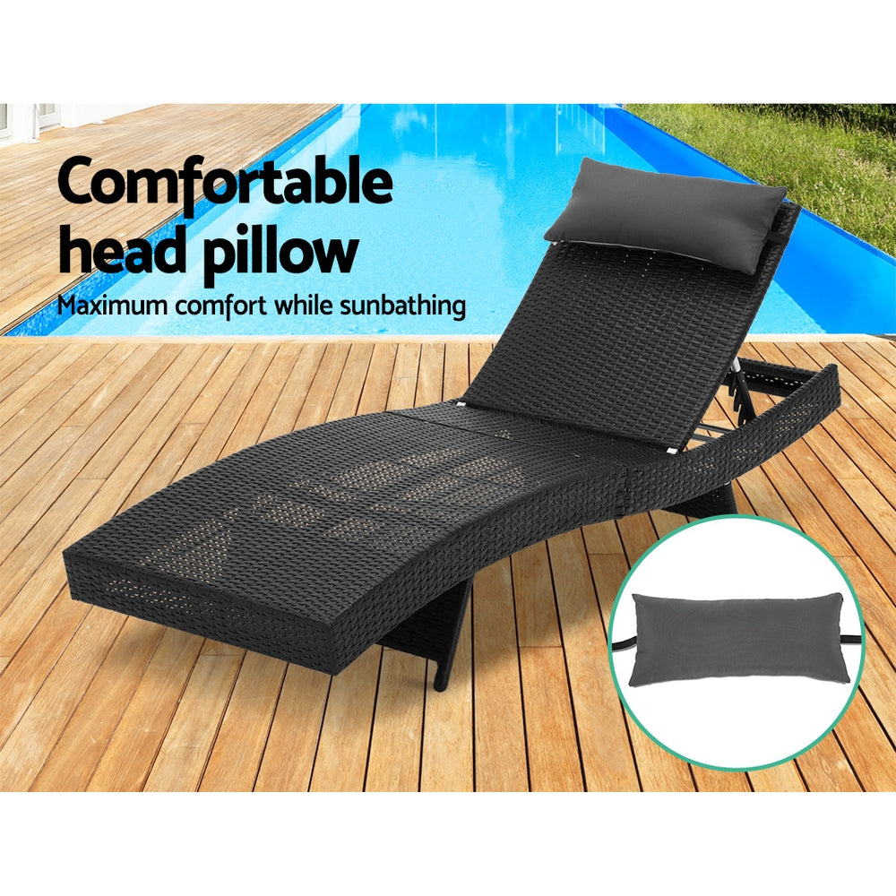 Outdoor Wicker Sun Lounger Adjustable Recliner Chair Patio Garden Black
