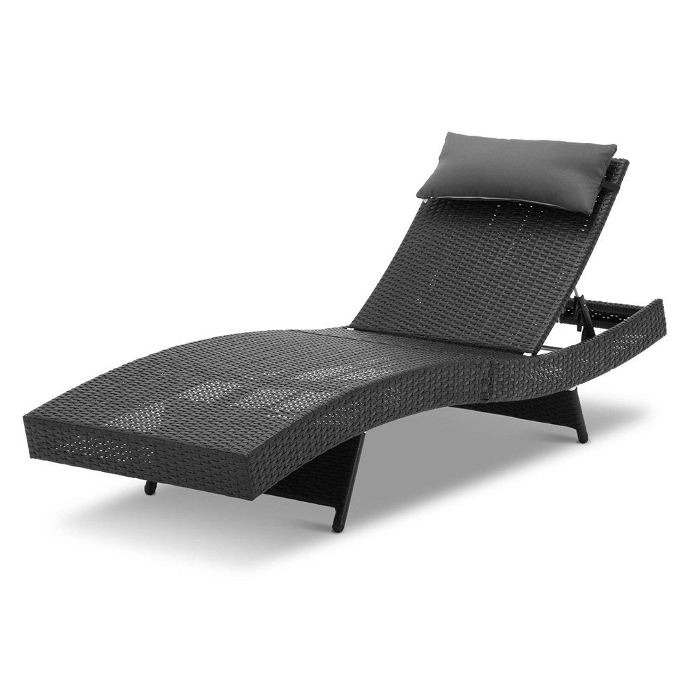 Outdoor Wicker Sun Lounger Adjustable Recliner Chair Patio Garden Black