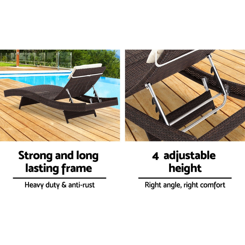 Outdoor Sun Lounge Setting Wicker Lounger Rattan Patio Furniture Brown