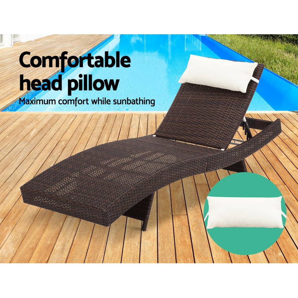 Outdoor Sun Lounge Setting Wicker Lounger Rattan Patio Furniture Brown