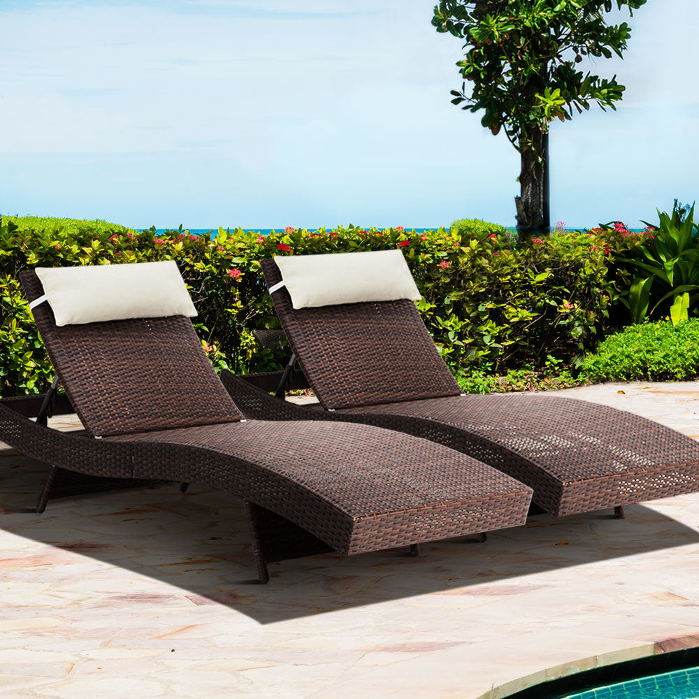 Outdoor Sun Lounge Setting Wicker Lounger Rattan Patio Furniture Brown