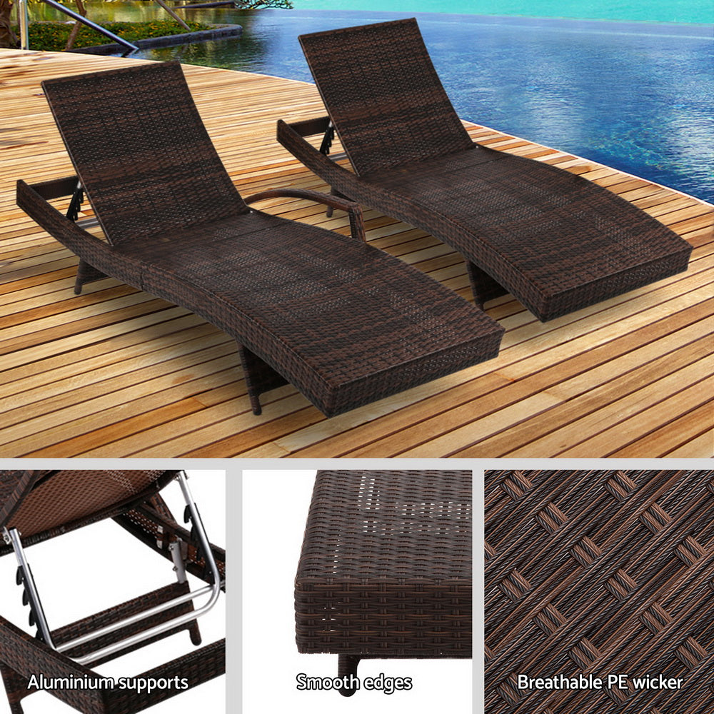 Outdoor Sun Lounge Setting Wicker Lounger Rattan Patio Furniture Brown