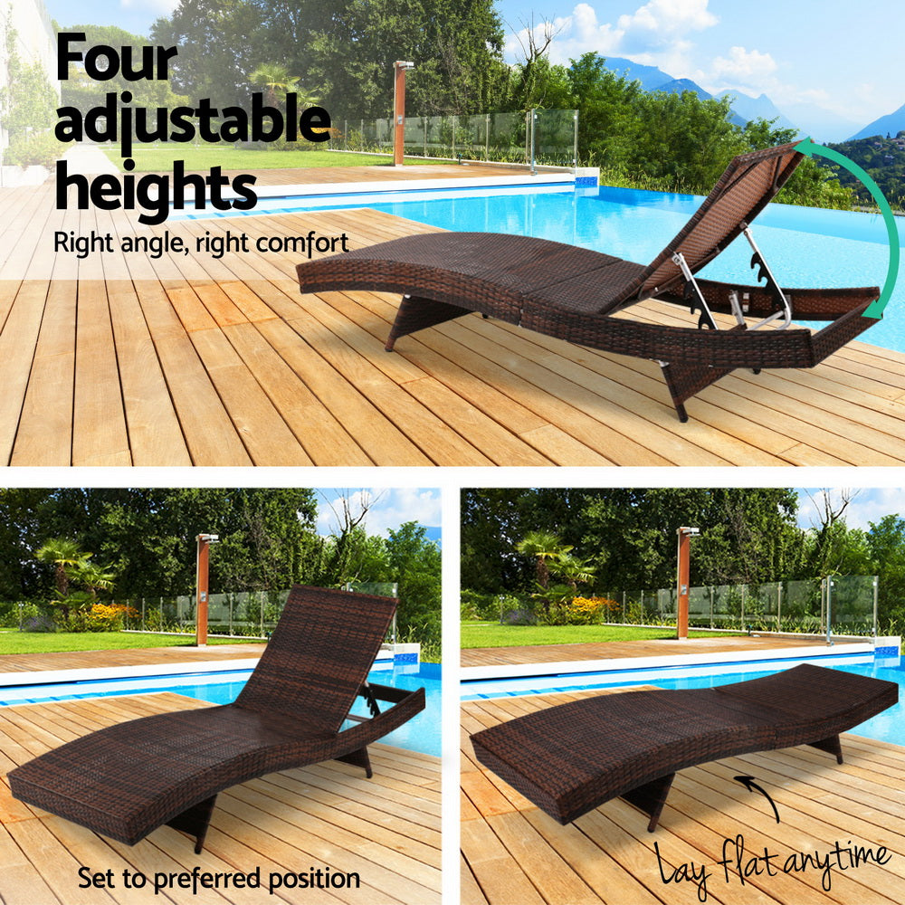 Outdoor Sun Lounge Setting Wicker Lounger Rattan Patio Furniture Brown