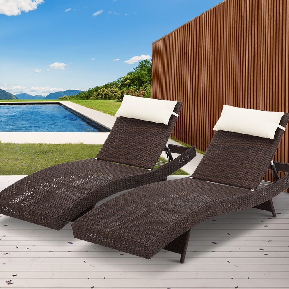 Outdoor Sun Lounge Setting Wicker Lounger Rattan Patio Furniture Brown