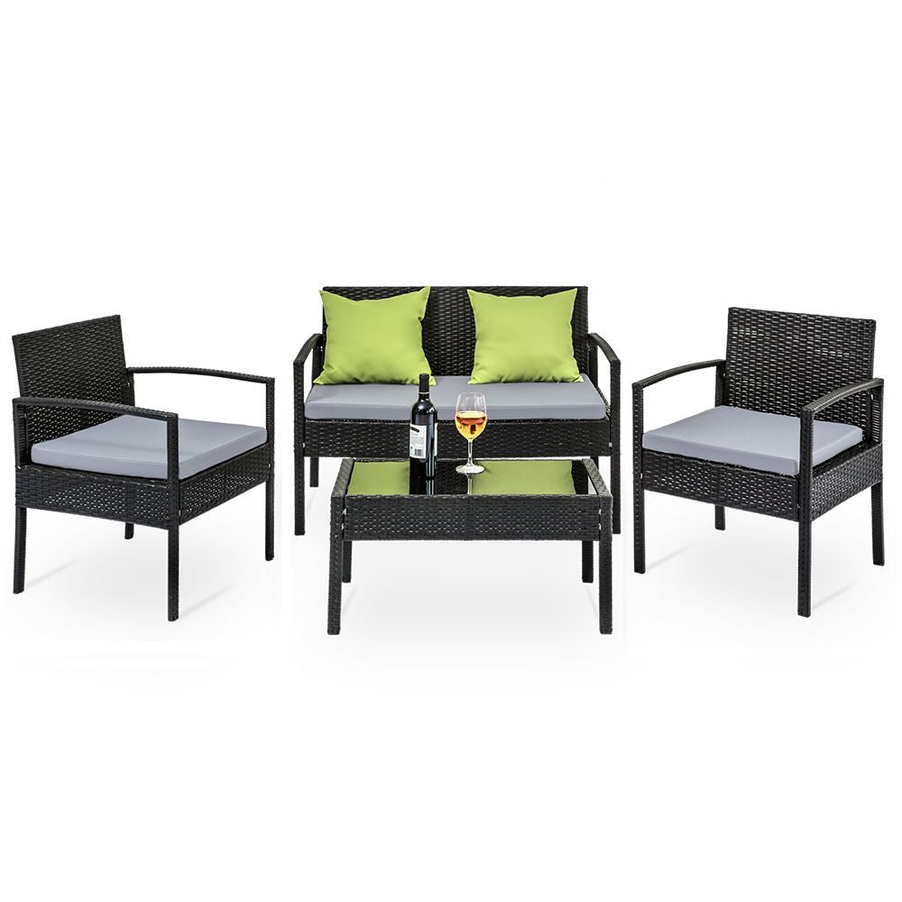 4 Seater Sofa Set Outdoor Furniture Lounge Setting Wicker Chairs Table Rattan Lounger Bistro
