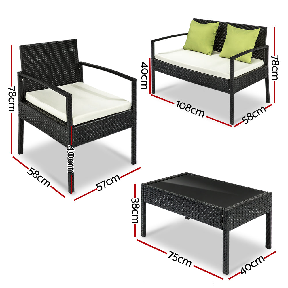 4 Seater Sofa Set Outdoor Furniture Lounge Setting Wicker Chairs Table Rattan Lounger Bistro