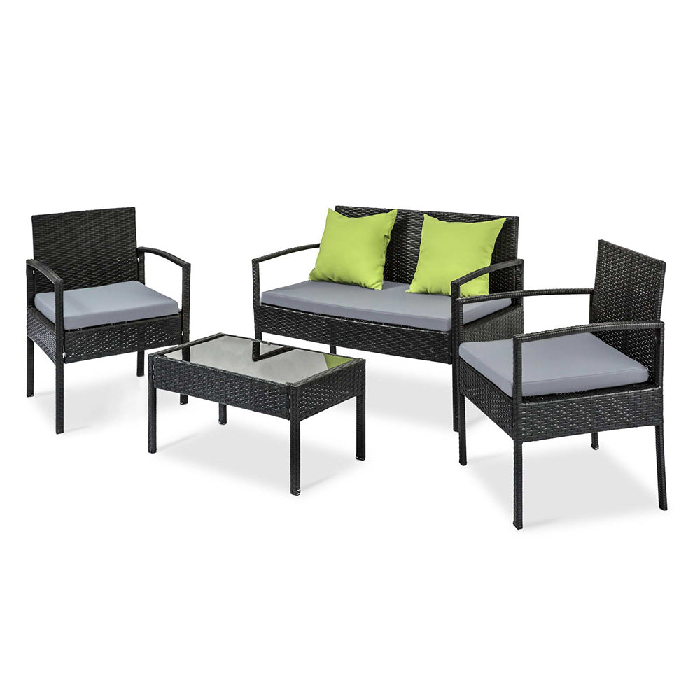 4 Seater Sofa Set Outdoor Furniture Lounge Setting Wicker Chairs Table Rattan Lounger Bistro