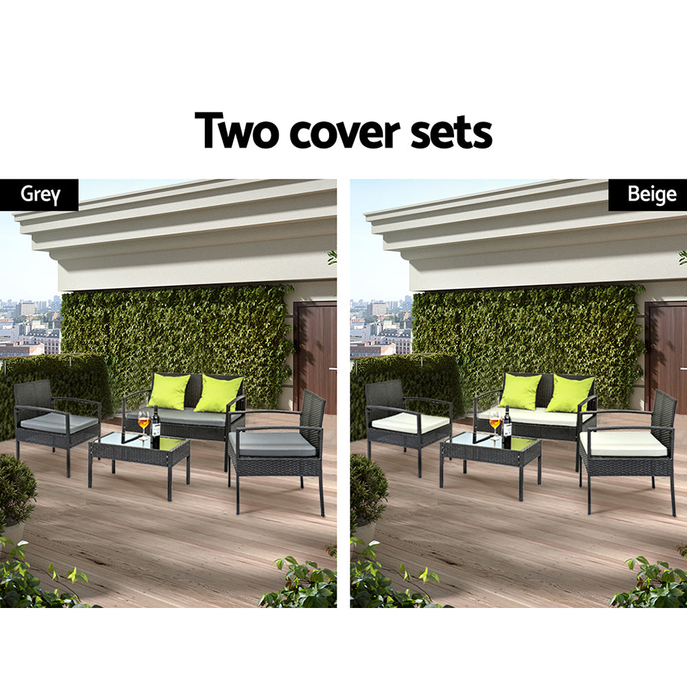 4 Seater Sofa Set Outdoor Furniture Lounge Setting Wicker Chairs Table Rattan Lounger Bistro