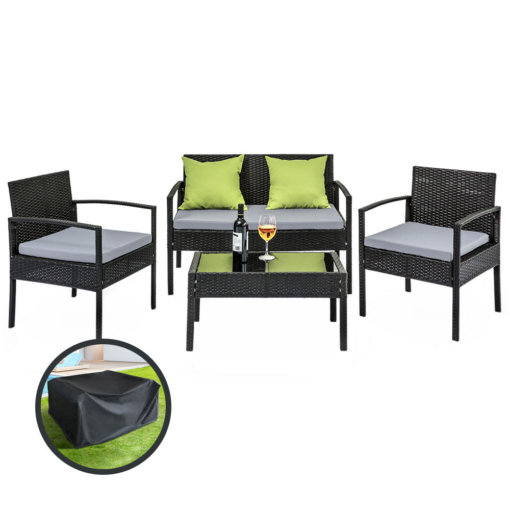 Outdoor Sofas & Lounge Sets - Outdoor Furniture Lounge Setting Garden Patio Wicker Cover Table Chairs