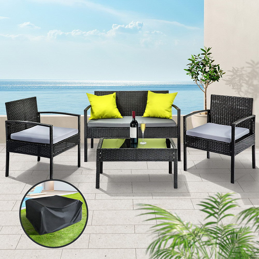 Outdoor Furniture Lounge Setting Garden Patio Wicker Cover Table Chairs - Outdoor Sofas & Lounge Sets