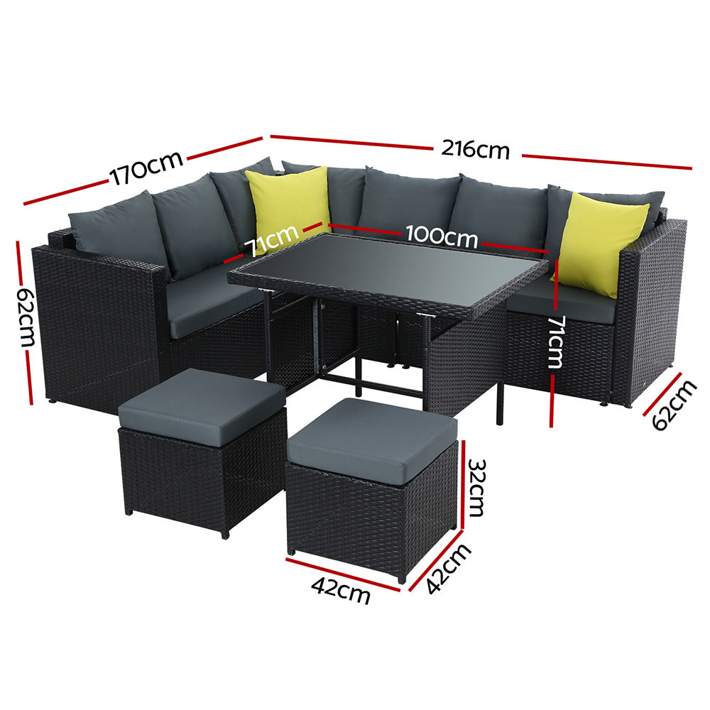 Outdoor Dining Set Aluminum Table Chairs Wicker Setting Black