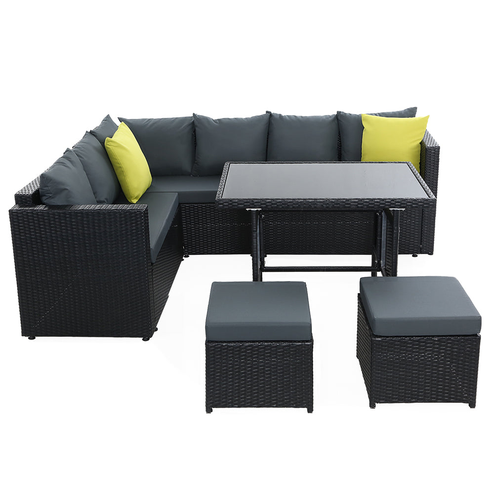 Outdoor Dining Set Aluminum Table Chairs Wicker Setting Black
