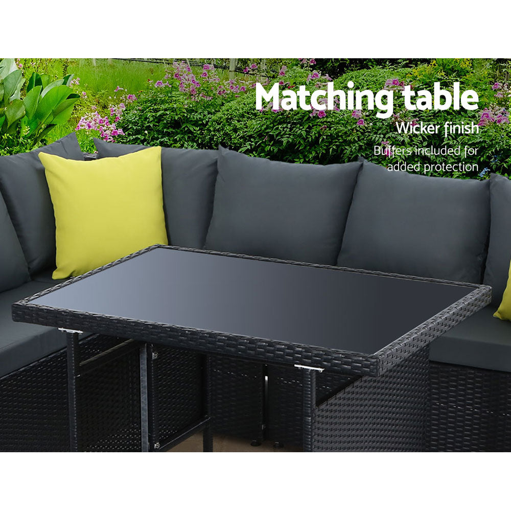 Outdoor Dining Set Aluminum Table Chairs Wicker Setting Black