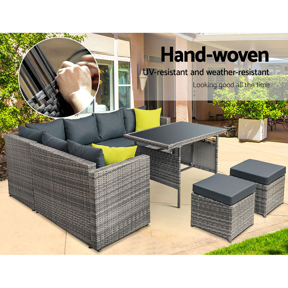 Outdoor Dining Set Aluminum Table Chairs Wicker Setting Grey
