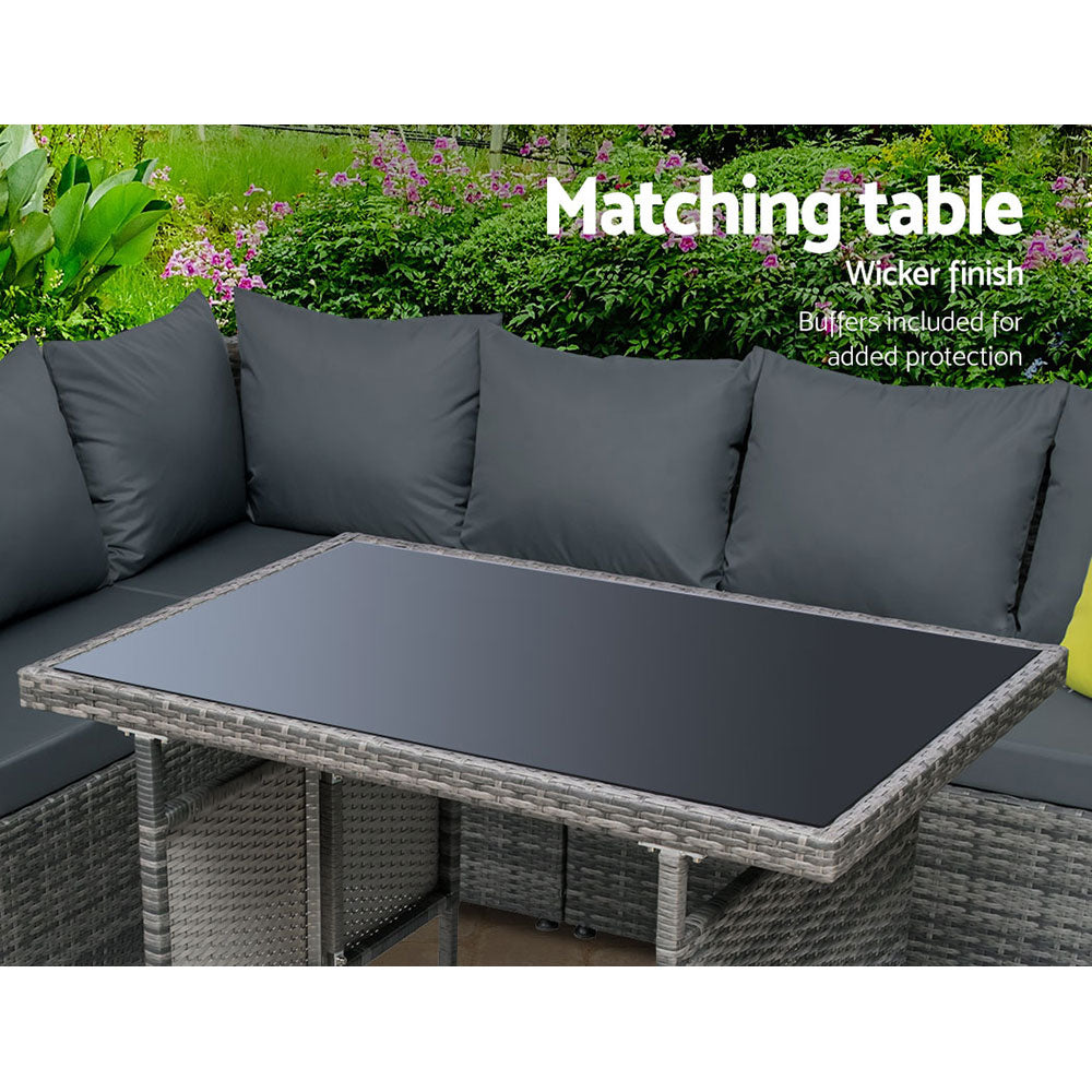 Outdoor Dining Set Aluminum Table Chairs Wicker Setting Grey