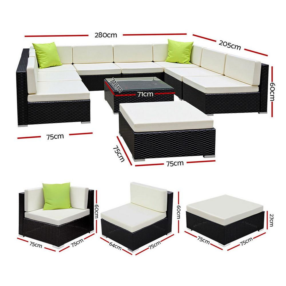 10-Piece Outdoor Sofa Set Wicker Couch Lounge Setting Cover