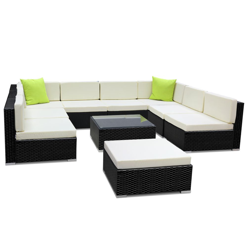 10-Piece Outdoor Sofa Set Wicker Couch Lounge Setting 9 Seater