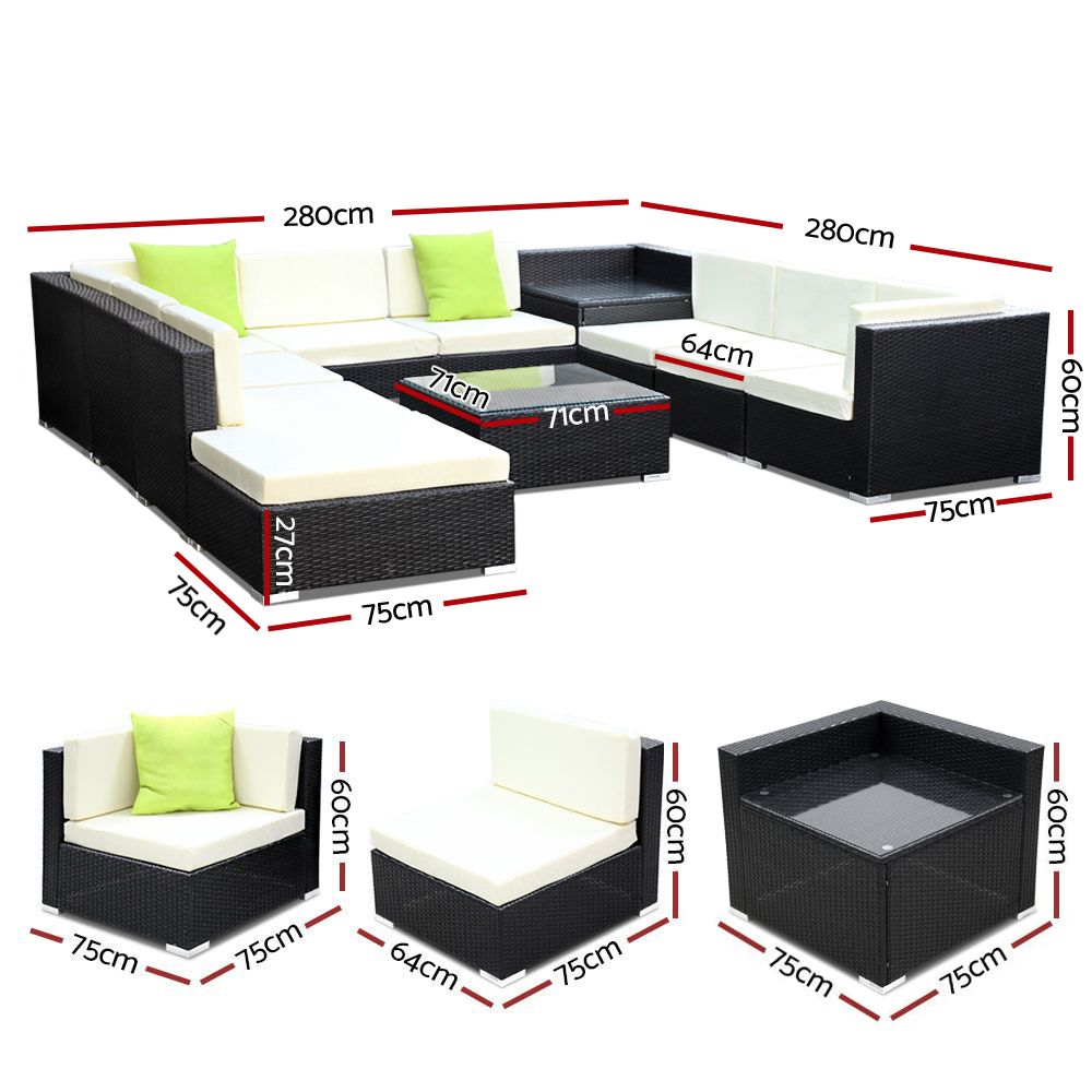 11Pc Outdoor Furniture Sofa Set Wicker Garden Patio Lounge