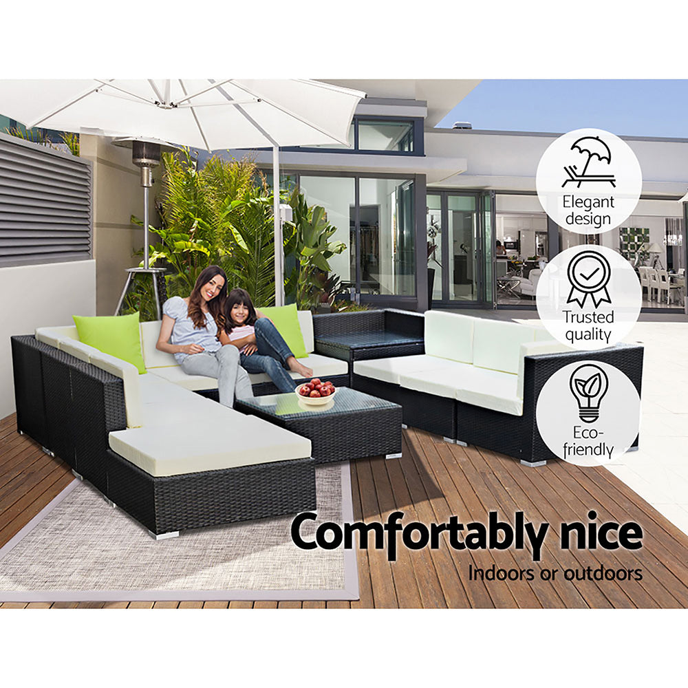 11Pc Outdoor Furniture Sofa Set Wicker Garden Patio Lounge