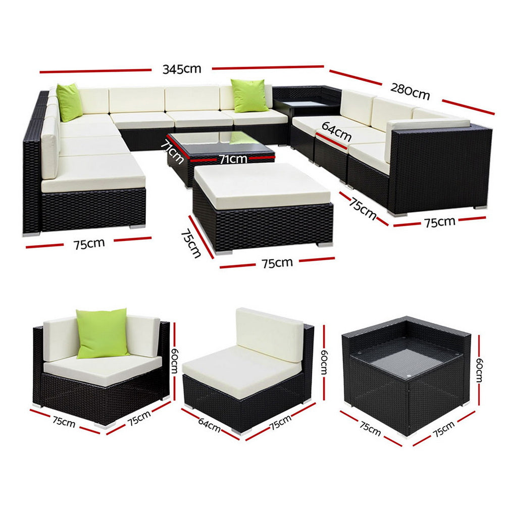 13-Piece Outdoor Sofa Set Wicker Couch Lounge Setting Cover