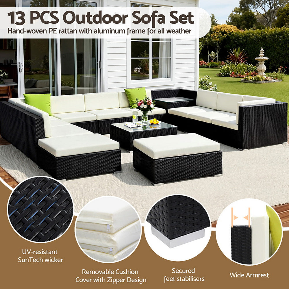 13-Piece Outdoor Sofa Set Wicker Couch Lounge Setting Cover