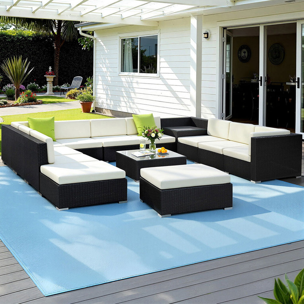 13-Piece Outdoor Sofa Set Wicker Couch Lounge Setting Cover