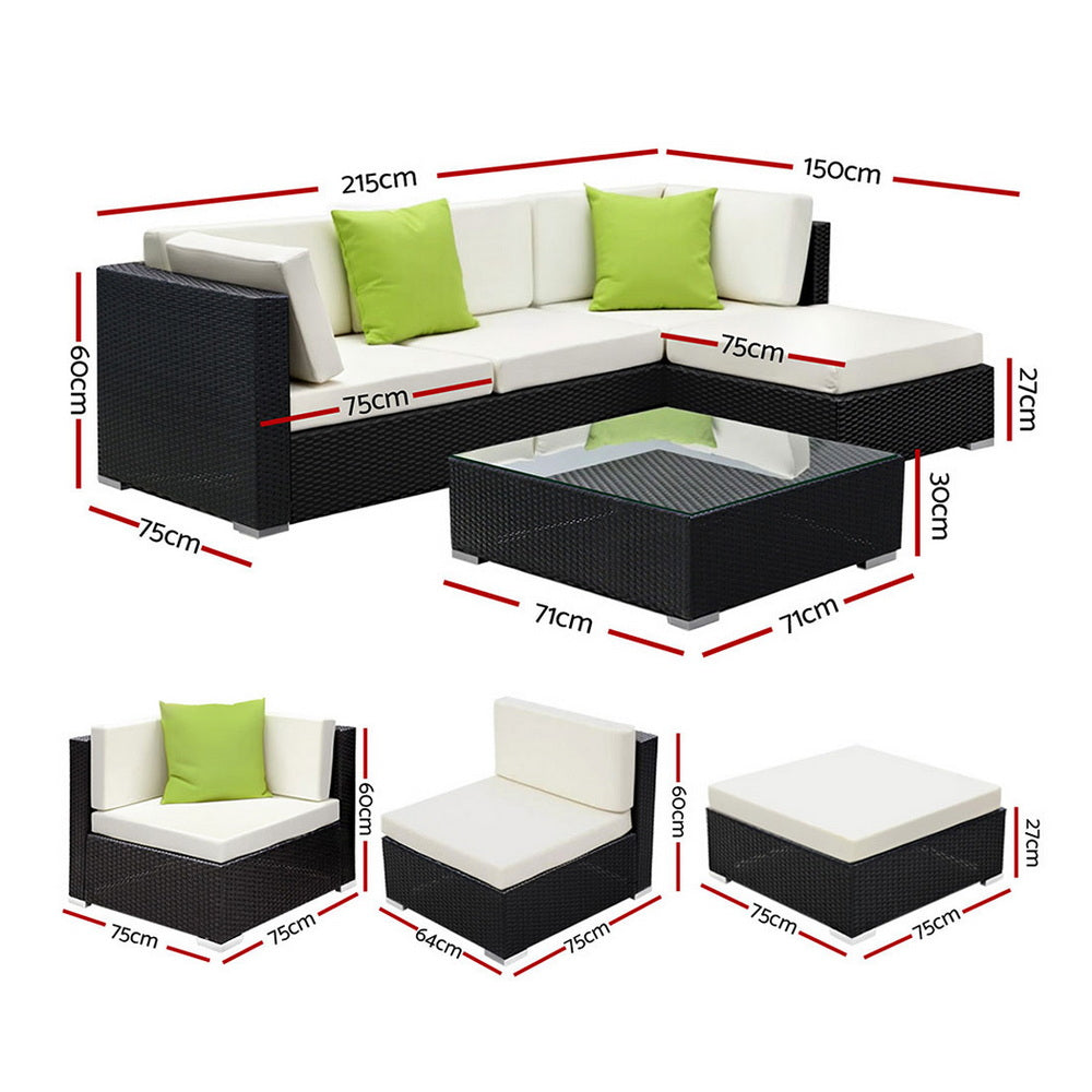 5-Piece Outdoor Sofa Set Wicker Couch Lounge Setting Cover