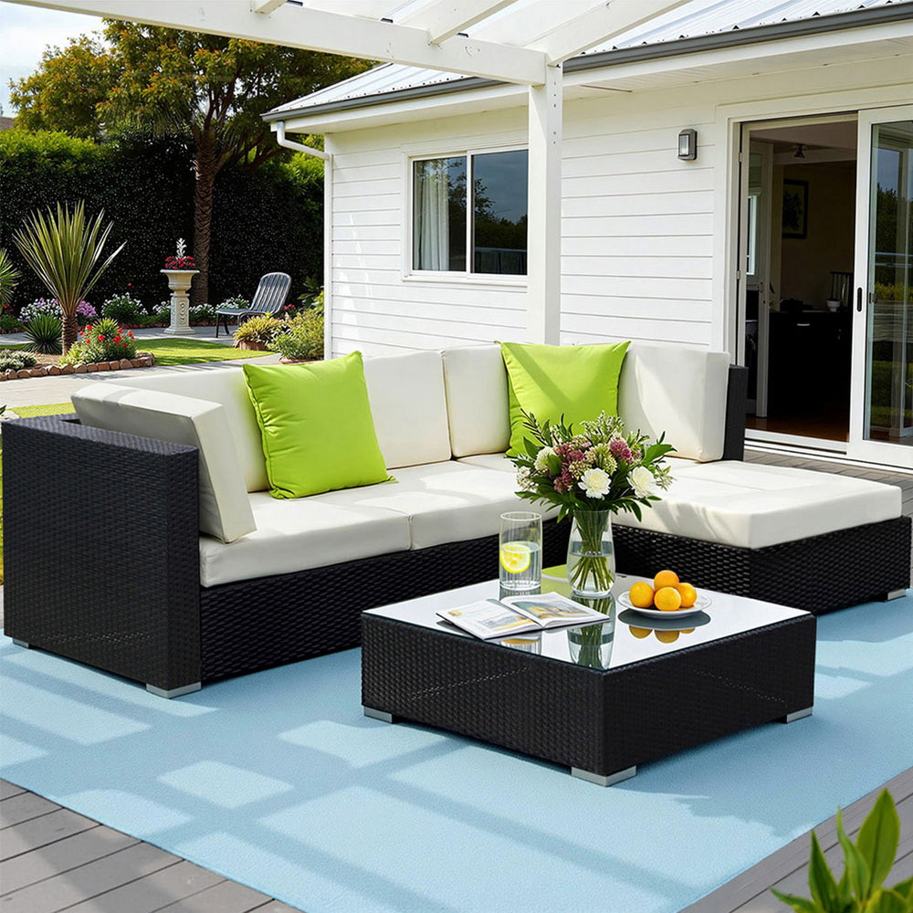 5-Piece Outdoor Sofa Set Wicker Couch Lounge Setting Cover