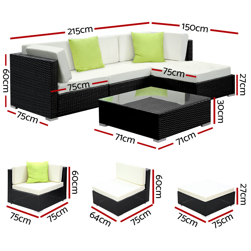 5-Piece Outdoor Sofa Set Wicker Couch Lounge Setting 4 Seater