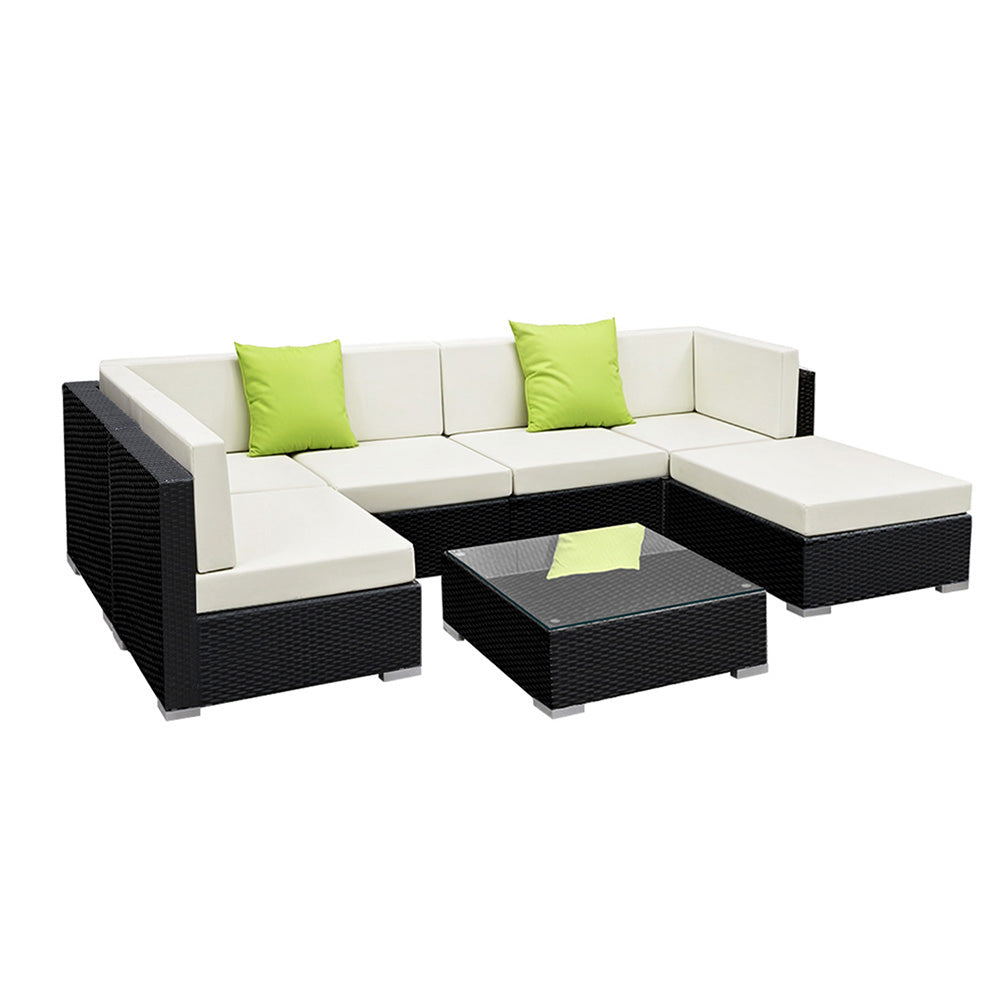 7-Piece Outdoor Sofa Set Wicker Couch Lounge Setting Cover