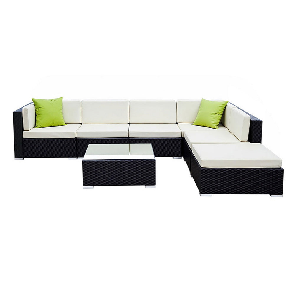7-Piece Outdoor Sofa Set Wicker Couch Lounge Setting Cover